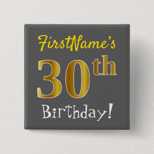 Grau, Imitat-Gold30. Geburtstag, mit individuellem Button