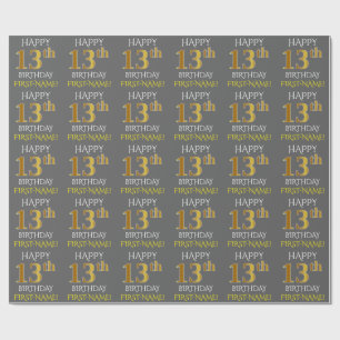 Grau, Imitat-Gold "GLÜCKLICHER 13. GEBURTSTAG " Geschenkpapier