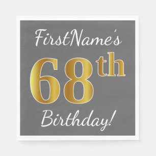 Grau, Imitate Gold 68. Geburtstag + Individuelle N Serviette