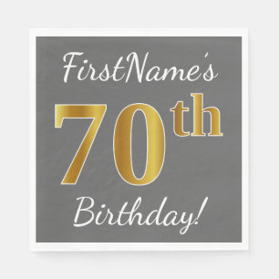 Grau, Imitate Gold 70. Geburtstag + Individuelle N Serviette