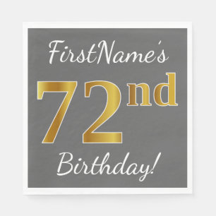 Grau, Imitate Gold 72. Geburtstag + Individuelle N Serviette
