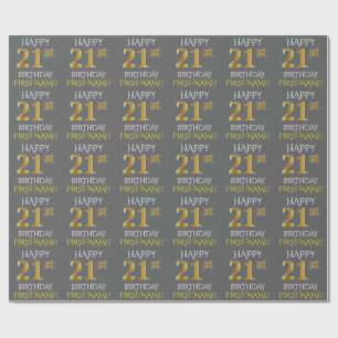 Grau, Imitate Gold "HAPPY 21. BIRTHDAY" Geschenkpapier