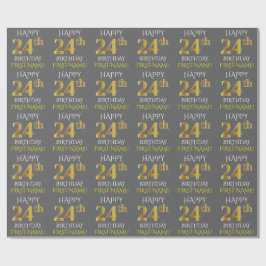 Grau, Imitate Gold "HAPPY 24. BIRTHDAY" Geschenkpapier
