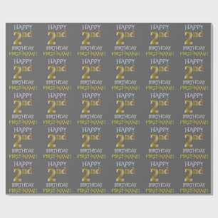 Grau, Imitate Gold "HAPPY 2nd BIRTHDAY" Geschenkpapier