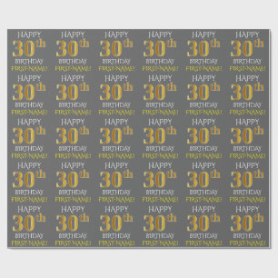 Grau, Imitate Gold "HAPPY 30. BIRTHDAY" Geschenkpapier