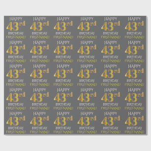 Grau, Imitate Gold "HAPPY 43. BIRTHDAY" Geschenkpapier