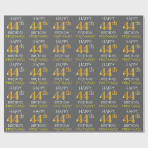 Grau, Imitate Gold "HAPPY 44. BIRTHDAY" Geschenkpapier