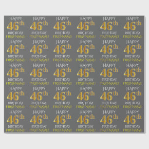 Grau, Imitate Gold "HAPPY 46. BIRTHDAY" Geschenkpapier