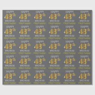 Grau, Imitate Gold "HAPPY 48. BIRTHDAY" Geschenkpapier