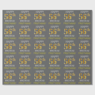 Grau, Imitate Gold "HAPPY 56. BIRTHDAY" Geschenkpapier