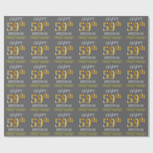 Grau, Imitate Gold "HAPPY 59. BIRTHDAY" Geschenkpapier