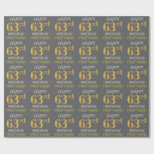 Grau, Imitate Gold "HAPPY 63. BIRTHDAY" Geschenkpapier