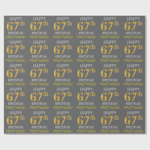 Grau, Imitate Gold "HAPPY 67. BIRTHDAY" Geschenkpapier