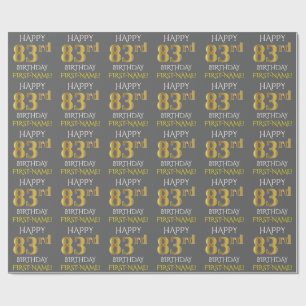 Grau, Imitate Gold "HAPPY 83. BIRTHDAY" Geschenkpapier