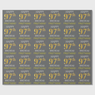 Grau, Imitate Gold "HAPPY 97. BIRTHDAY" Geschenkpapier