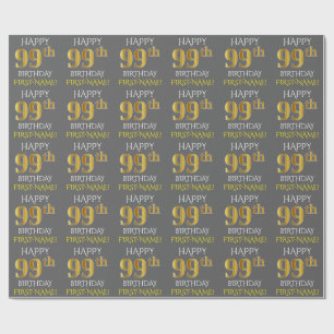 Grau, Imitate Gold "HAPPY 99. BIRTHDAY" Geschenkpapier