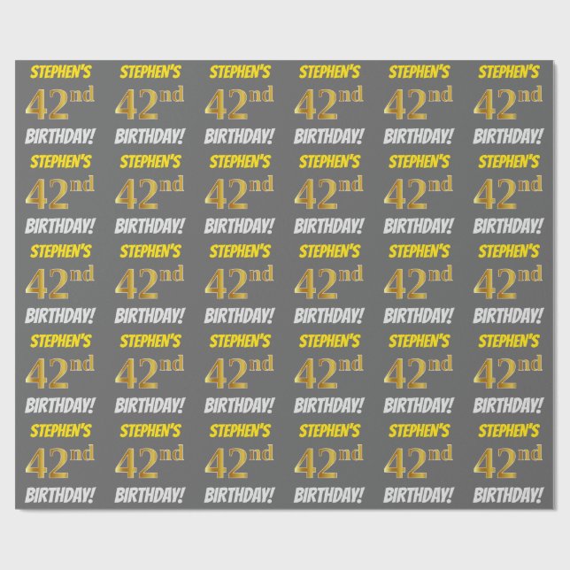 Grau, Imitate/Nachahmungs-Gold, "42. GEBURTSTAG" Geschenkpapier (Flach)