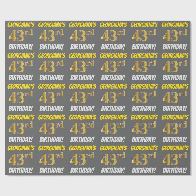 Grau, Imitate/Nachahmungs-Gold, "43. BIRTHDAY" Geschenkpapier (Flach)
