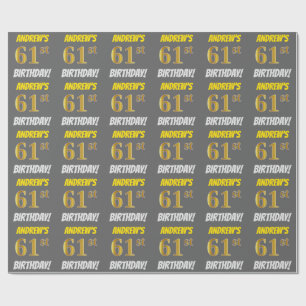 Grau, Imitate/Nachahmungs-Gold, "61. BIRTHDAY" Geschenkpapier