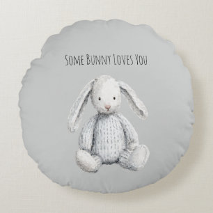 Grau, irgendein Hase liebt dich Rundes Kissen