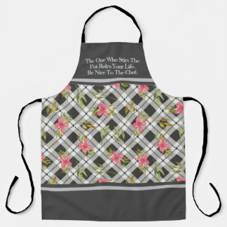 grau Kariert mit rosa Blütenfarbe Schürze