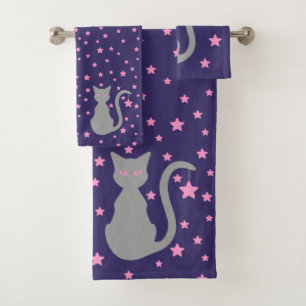 Grau-Katzen-Badetuch-Set Badhandtuch Set