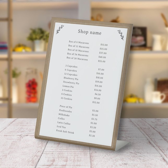 Grau-, Kraft- und Rustikale Preisliste Sockelschild (Gray, Kraft & Rustic Price List Pedestal Sign)