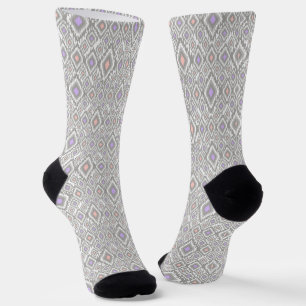 Grau, Lila, Korallen, Diamanten auf weiß Socken