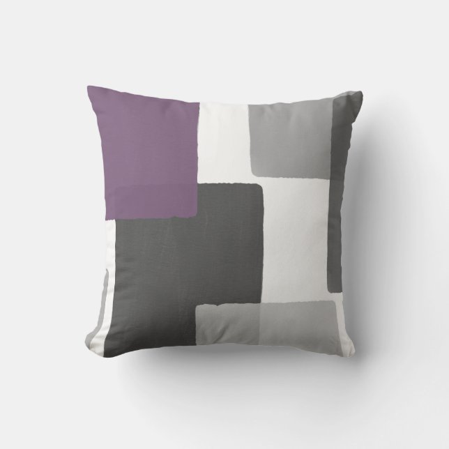 Grau Lila White Geometric Modernes Minimalistisch Kissen (Vorderseite)