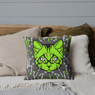 Grau Limon Weiß Moderne Niedliche Katze farbenfroh Kissen
