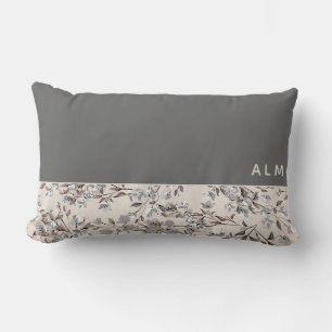Grau & Linen Beige Floral   Monogramm Lendenkissen