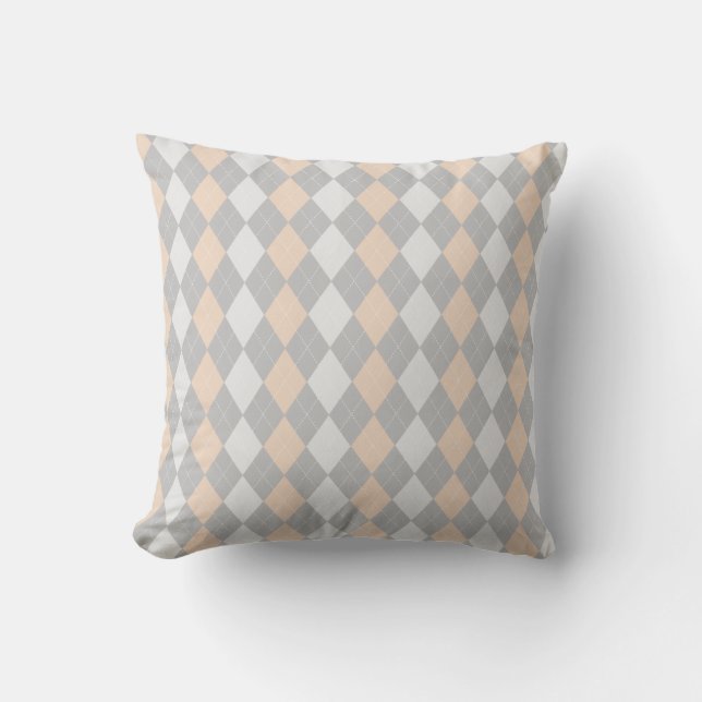 Grau & LINEN BROWN Diamonds RAUTE Muster Kissen (Vorderseite)