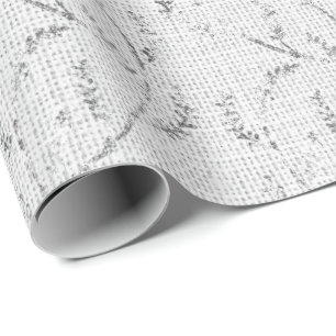Grau Linen Silver White Funkelnd Floral Laurel Geschenkpapier