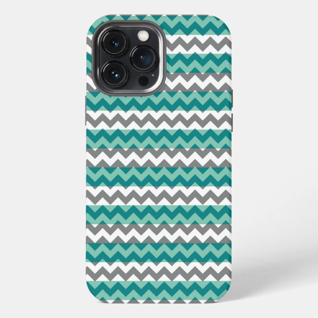 Grau Mint Chevron Zigzag iPhone 13 Pro Max Hülle (Rückseite)