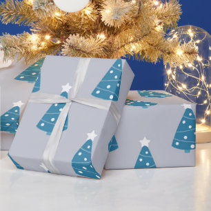 GRAU MIT BLAUEN UND WEISSEN BÄUMEN GESCHENKPAPIER