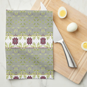 Grau mit Burgundy florale Küche Handtuch