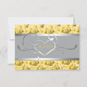 Grau mit gelbem Rosenpapier-Antwortkarte RSVP Karte