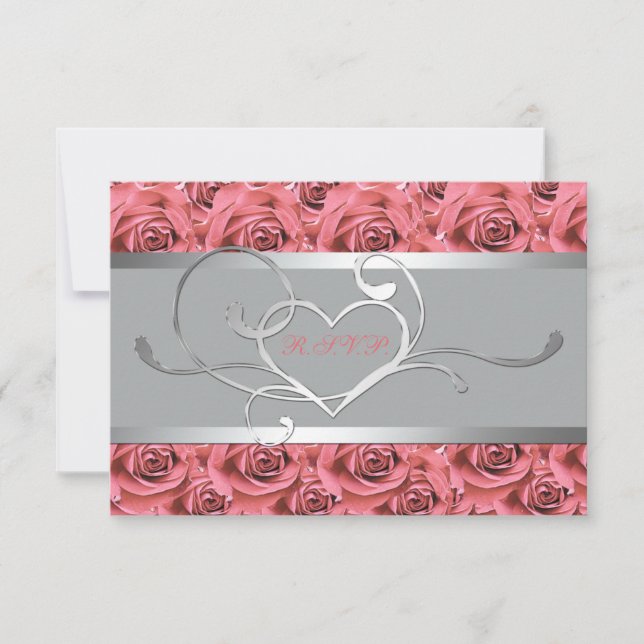 Grau mit Korallenrutsche-Rose-Antwortkarte RSVP Karte (Vorderseite)