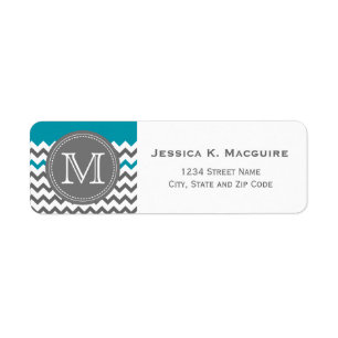 Grau Mit Monogramm Aquamarin Blau Zickzack