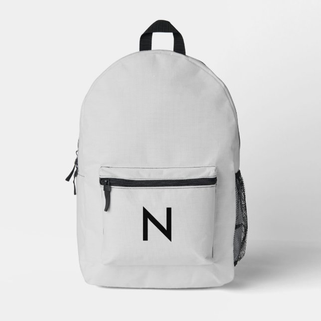 Grau Mit Monogramm Moderner Minimalistischer Chic  Bedruckter Rucksack (Vorderseite)