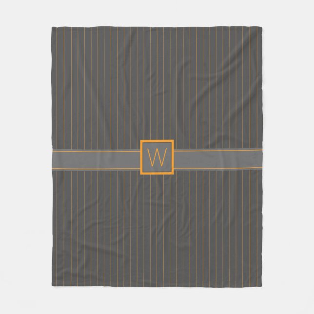 Grau mit Orange Pinstripes Fleece Blanket (Vorderseite)