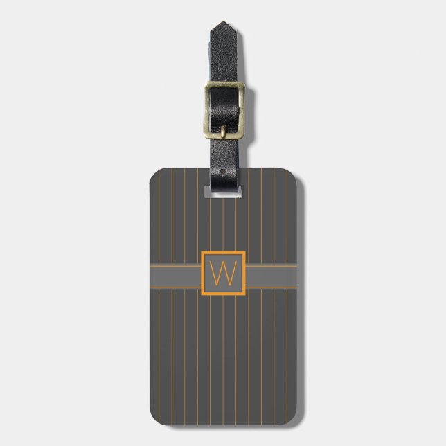 Grau mit Orange Pinstripes Gepäckanhänger (Vorderseite vertikal)