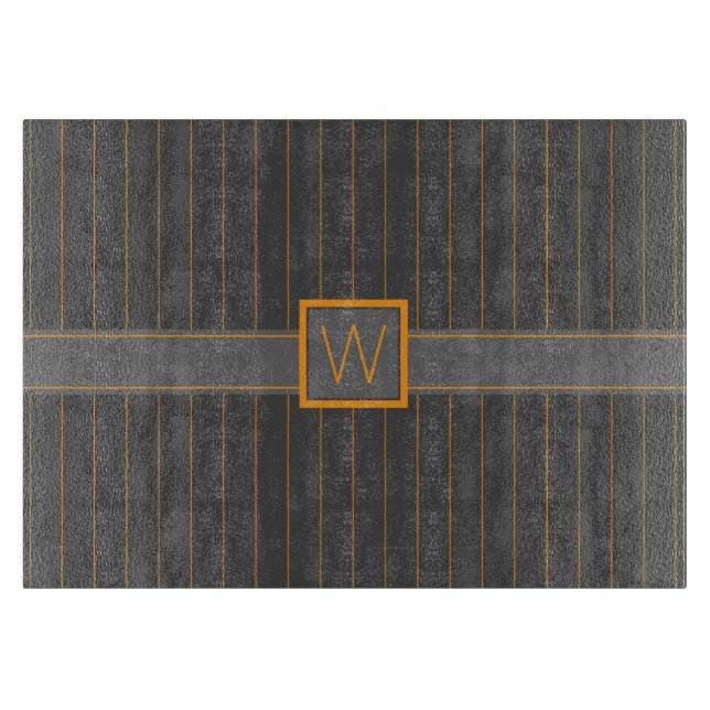 Grau mit Orange Pinstripes Glasschnische Schneidebrett (Vorderseite)