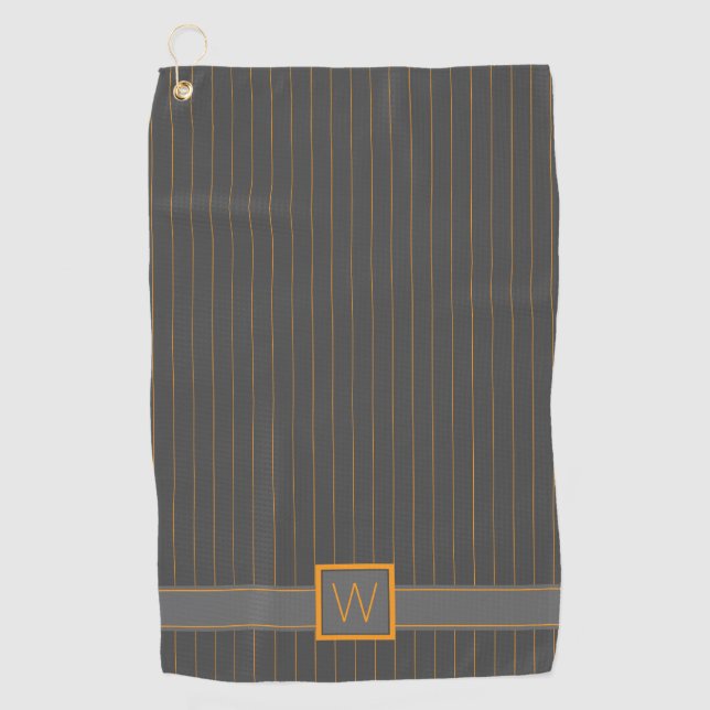 Grau mit Orange Pinstripes Golf Handtuch (Vorderseite)
