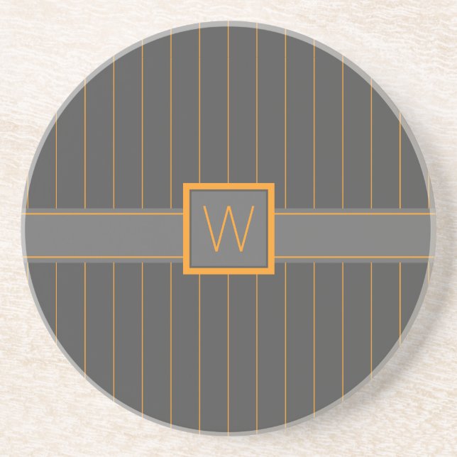 Grau mit Orange Pinstripes Sandstone Untersetzer (Vorne)