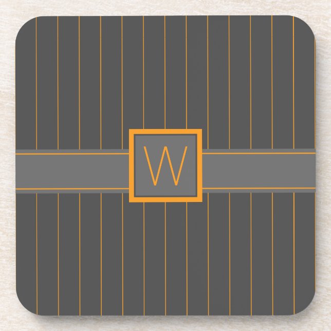 Grau mit Orange Pinstripes Square Untersetzer (Vorderseite)