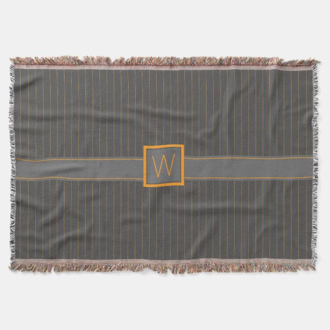 Grau mit Orange Pinstripes Throw Blanket Decke (Vorderseite)