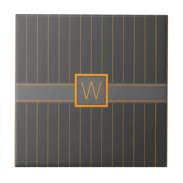 Grau mit Orange Pinstripes Tile Fliese (Vorderseite)
