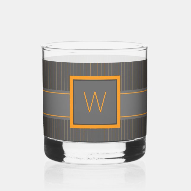 Grau mit Orange Pinstripes Whiskyglas (Vorderseite)