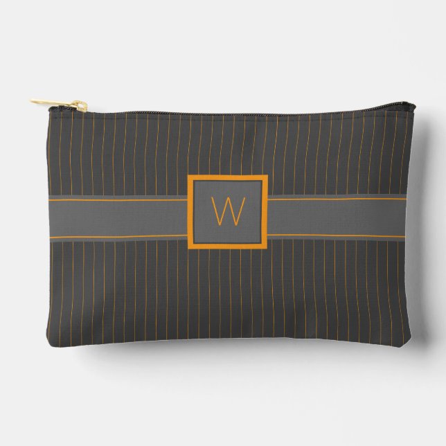 Grau mit Orange Pinstripes Zubehörtasche (Vorderseite)